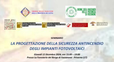 CREDITI FORMATIVI: Seminario di aggiornamento in materia di Prevenzione Incendi: “LA PROGETTAZIONE DELLA SICUREZZA ANTINCENDIO DEGLI IMPIANTI FOTOVOLTAICI”.