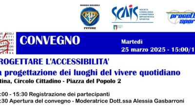 CREDITI FORMATIVI – Convegno: “PROGETTARE L’ACCESSIBILITA’ – LA PROGETTAZIONE DEI LUOGHI DEL VIVERE QUOTIDIANO”